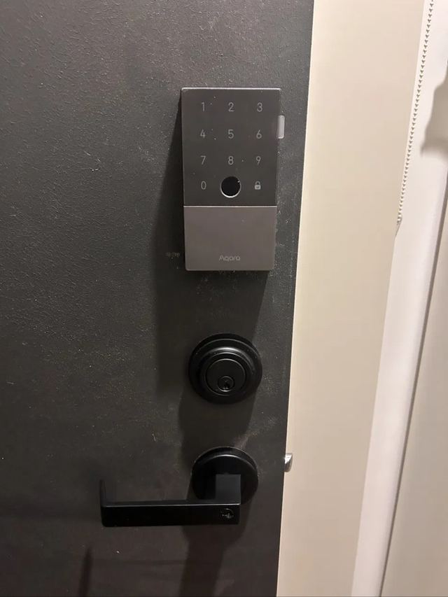 Aqara keypad, deadbolt and lever fitted to a front door
