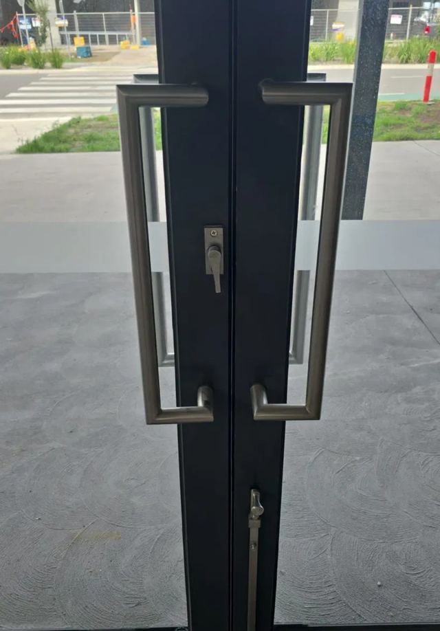 Shopfront double doors locked up on a new fit-out