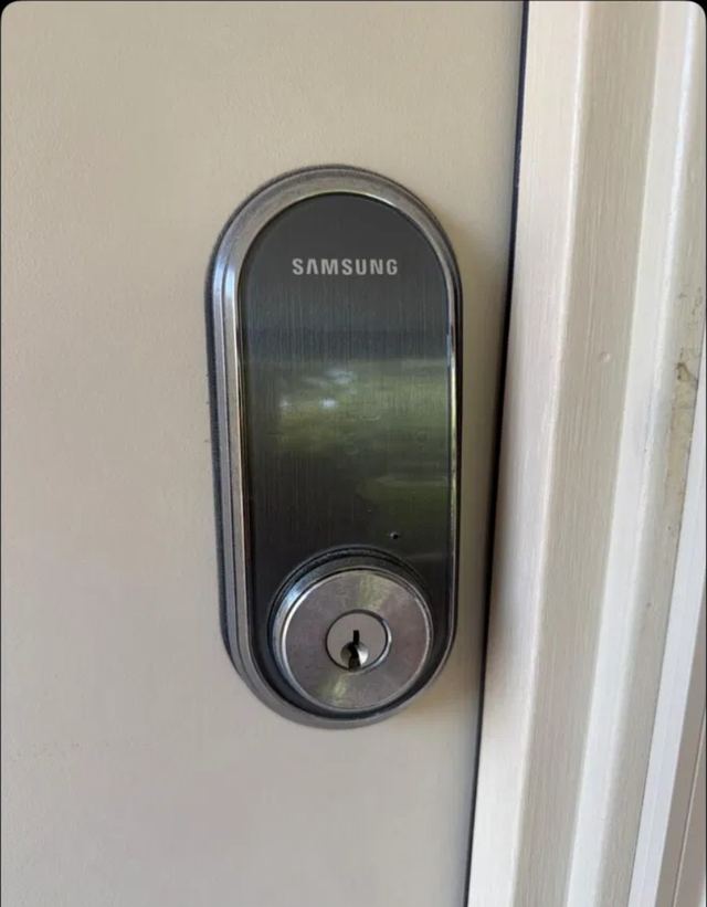 Samsung digital deadbolt on a front door